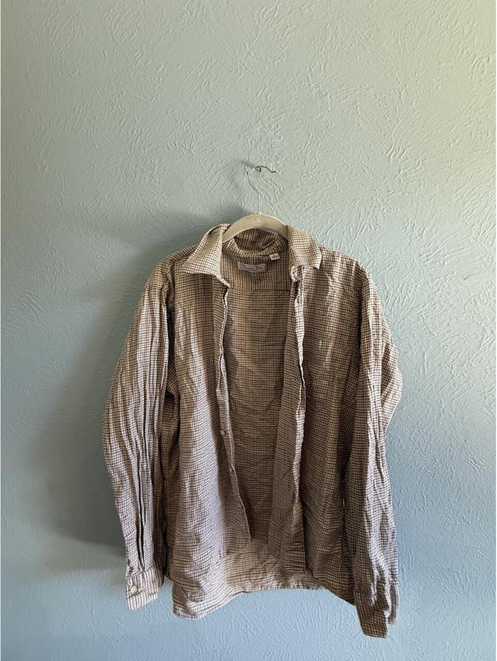 Christian Dior brown beige checkered plaid flannel shirt #checkered #designer